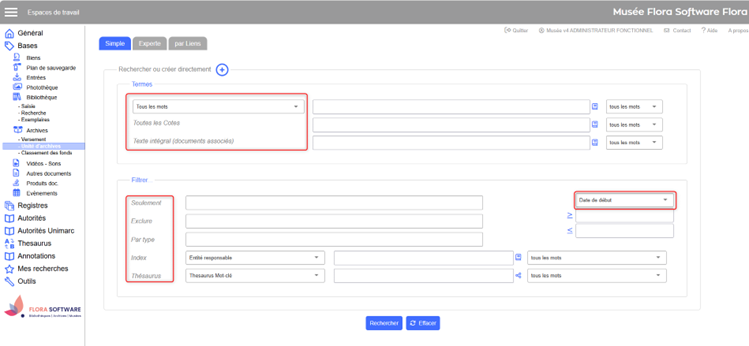 Recherche simple sur les unités d'archives